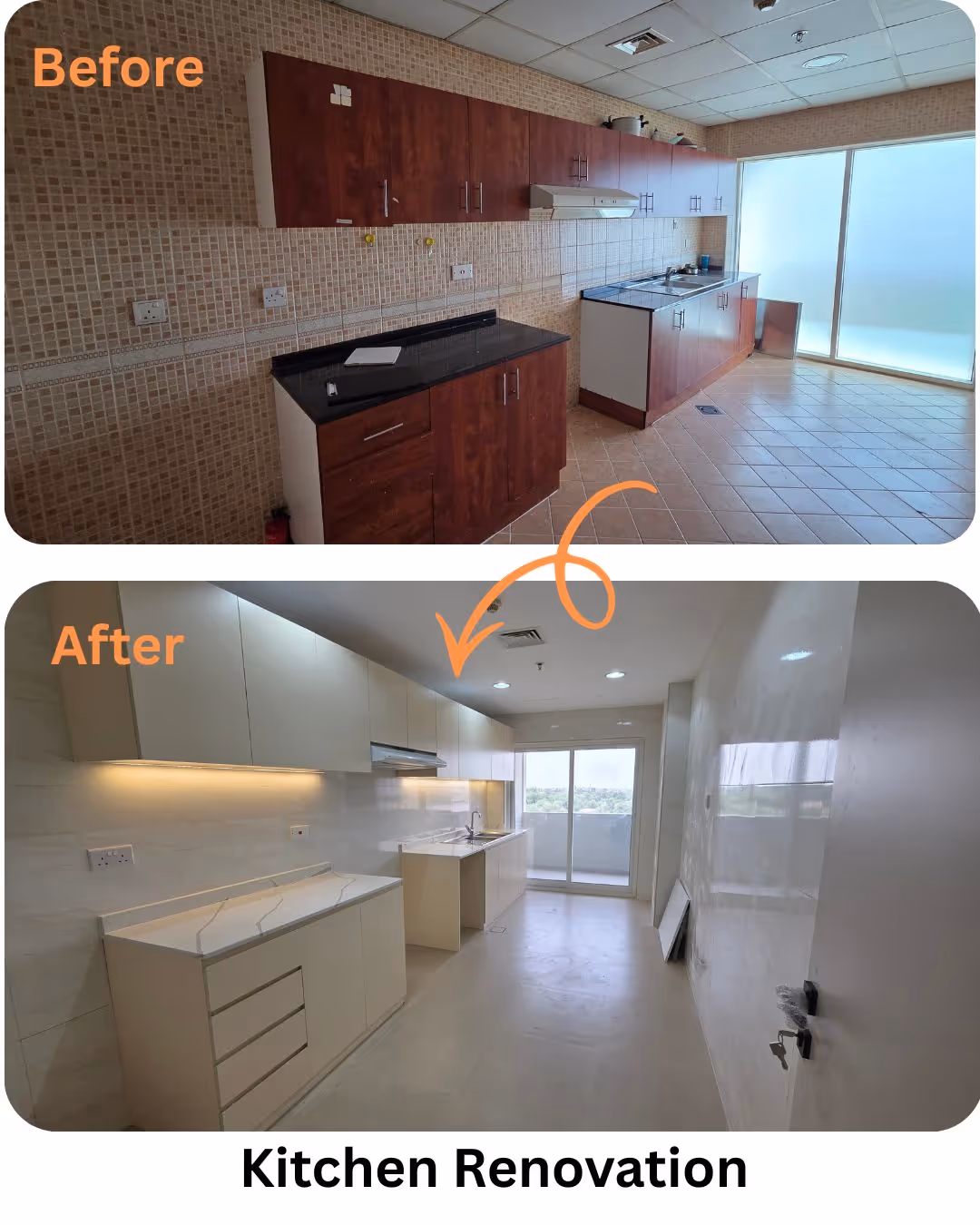 Before and after of renovated Kitchen