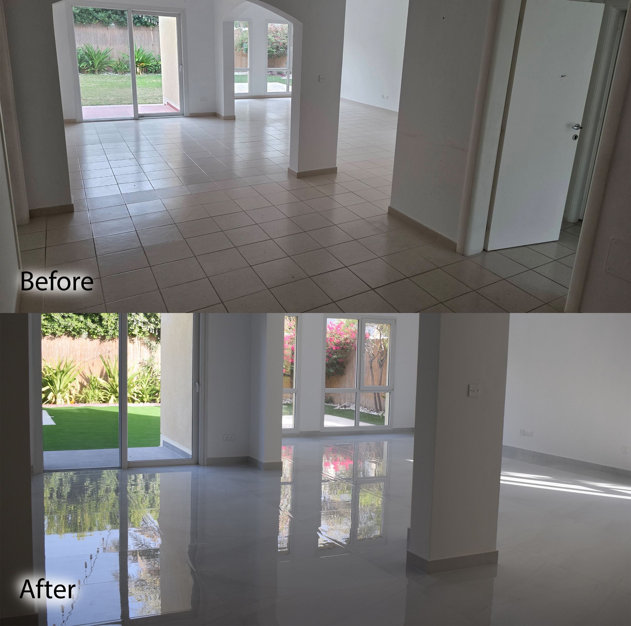 Floor tiling before and after in meadows dubai