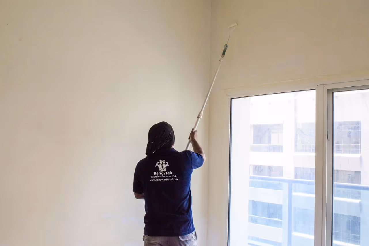 Wall painting using a water base paint