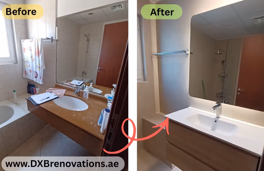 Before and After of renovated bathroom