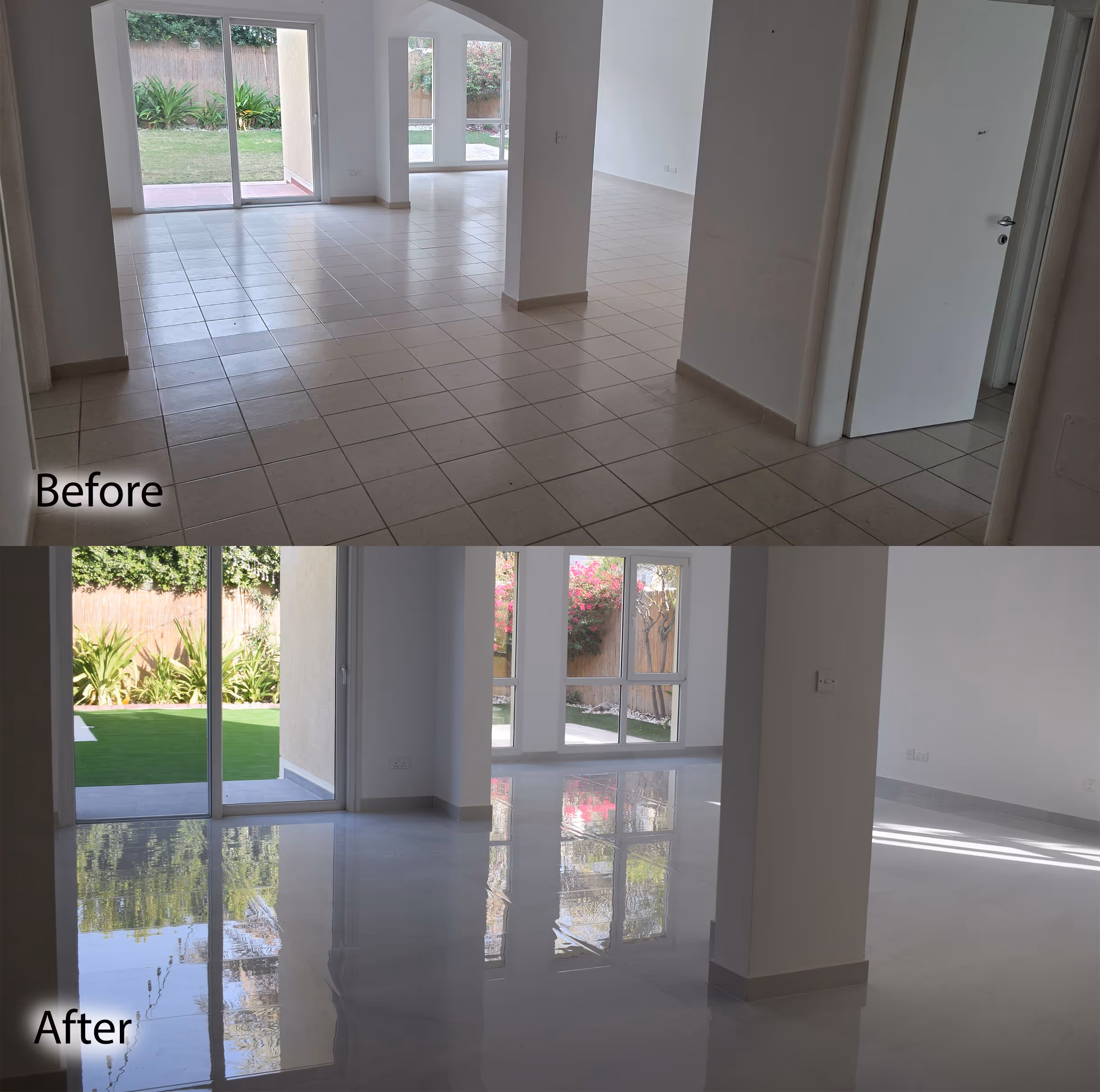 Before and after of floor tiling in Dubai