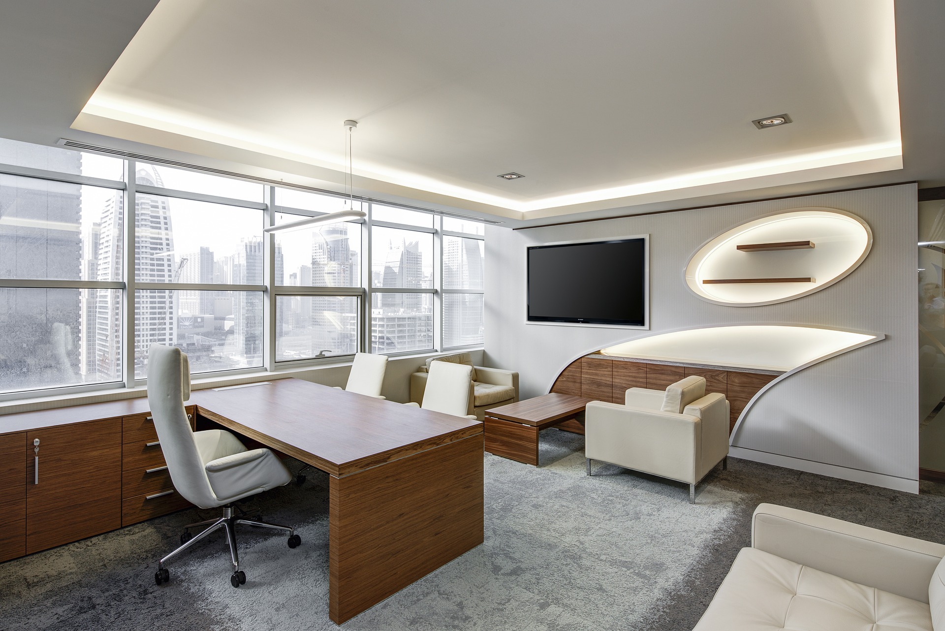 A professional and organized modern office layout